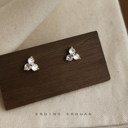 A廠【5931】鑲嵌鋯石簡約版鍍14K圓形幾何學生款迷你小耳環女耳飾 25.05-1