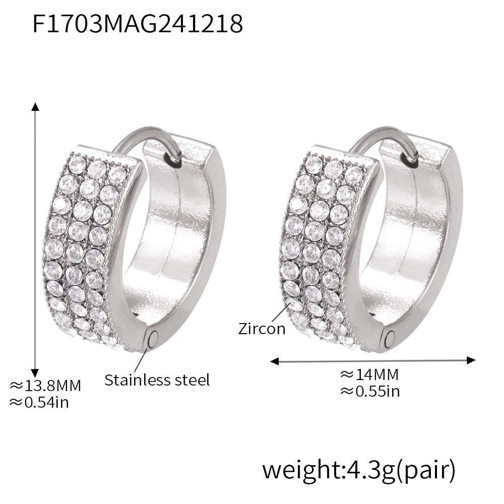 B廠【F1703】秋冬新款滿天星甜甜圈不鏽鋼鋯石耳環氣質PVD鍍18K真金耳飾 25.01-1