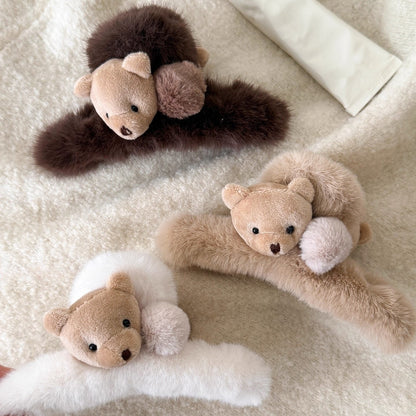 C廠【Y996】可愛毛絨小熊大號抓夾女2025新款高級感秋冬後腦勺髮夾鯊魚夾髮飾
 26.01-1