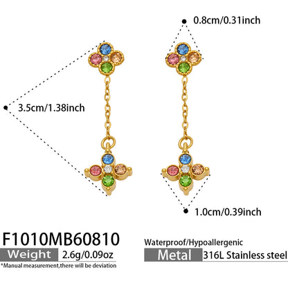 B廠【F1010】新款滿鑽四葉花垂墜耳飾鈦鋼鍍金ins輕奢精緻時尚通勤飾品耳環女
 26.08-2