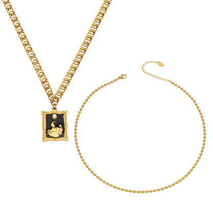 B廠【P715】欧美跨境小众ins方牌滴油吊坠双层叠戴项链不锈钢镀18k真金不掉色
 26.01-2