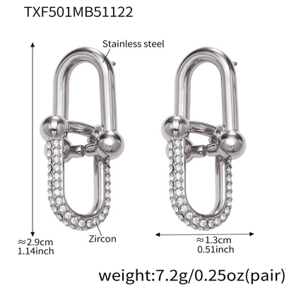 B廠【TXP501】不銹鋼馬蹄扣帶鑽飾品耳環戒指手鍊項鍊首飾套裝鍍18k真金不掉色
 25.11-4