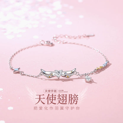 E廠【DQ2423N】原創天使翅膀項鍊女S925純銀輕奢高級感小眾百搭羽翼銀飾套裝
 26.04-1