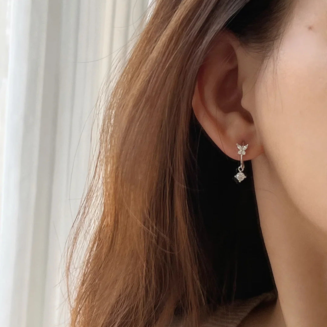 E廠【XDQ10015E】S999純銀韓系超閃蝴蝶耳扣女小眾高級感鋯石流蘇ins耳環耳飾
 25.11-4