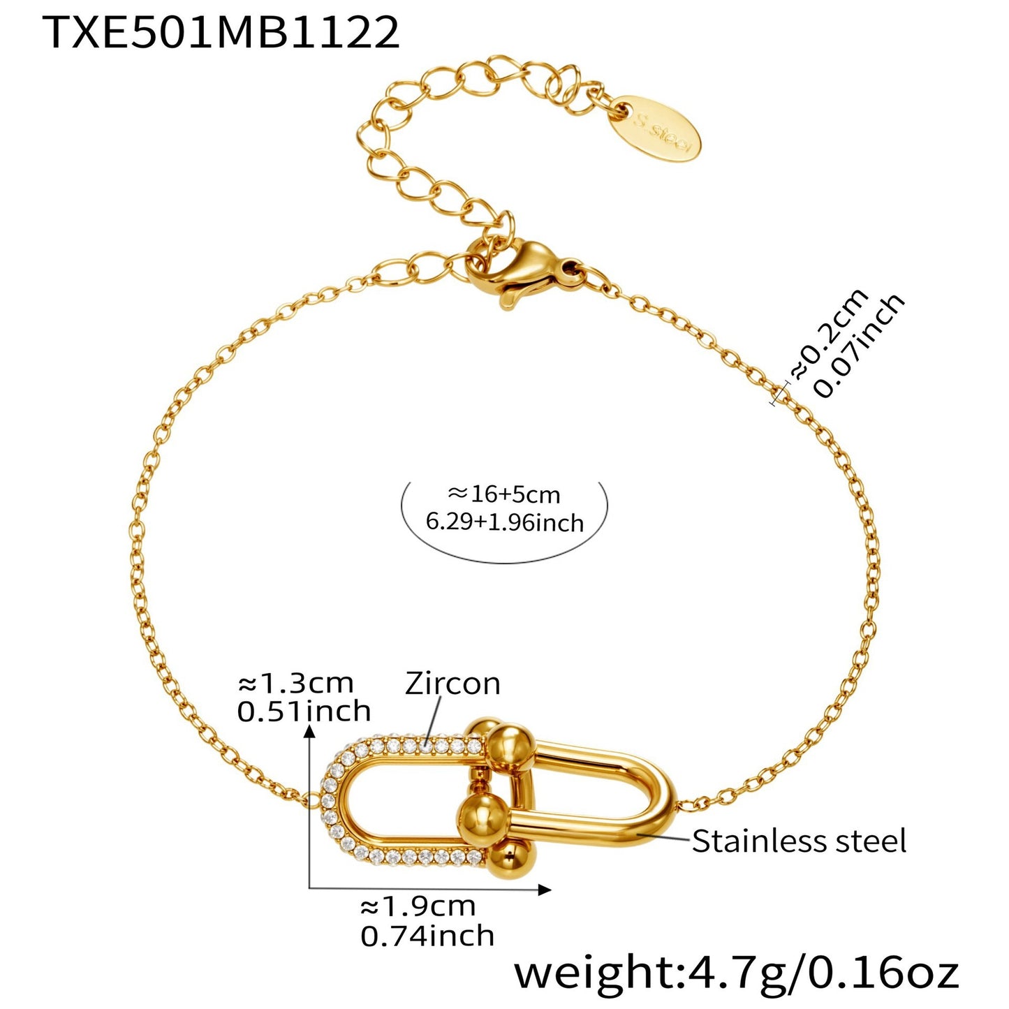 B廠【TXP501】不銹鋼馬蹄扣帶鑽飾品耳環戒指手鍊項鍊首飾套裝鍍18k真金不掉色
 25.11-4