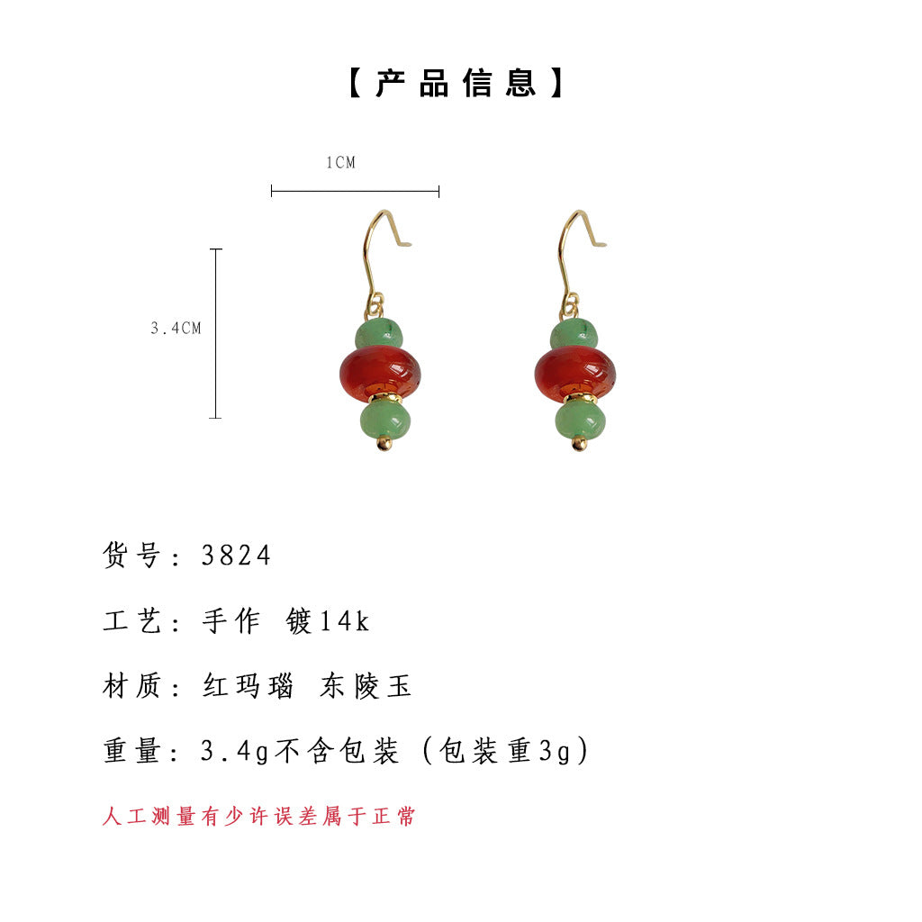 C廠【3824】新中式個性手工創意設計東陵玉天然石耳環2024年新款ins耳環 24.05-3