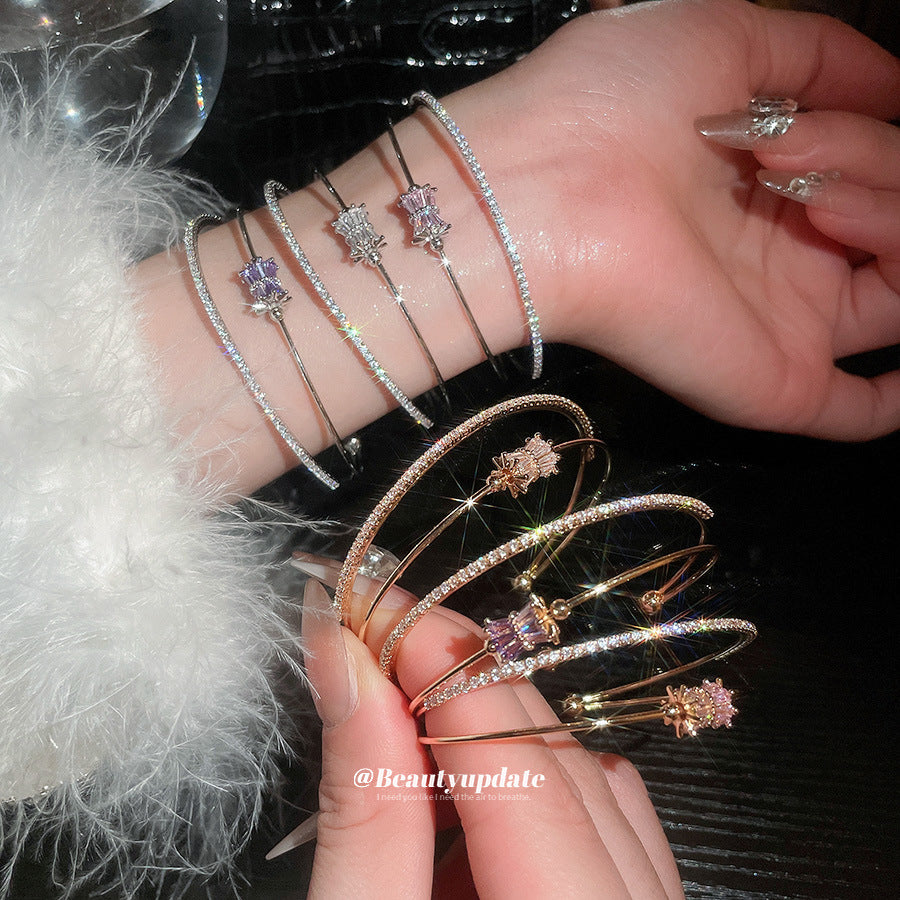 A廠【HB4895】新款簡約鋯石圓形開口手鐲休閒時尚日常百搭手環輕奢高級感手飾女
 25.11-1