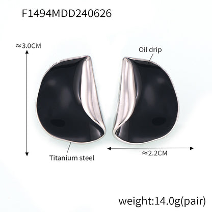 B廠【F1494】歐美不規則月牙耳環個性誇張彩色滴油設計感耳環鈦鋼鍍18k金飾品 24.07-1