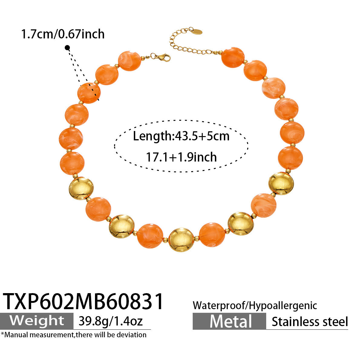 B廠【TXP602】跨境時尚復古鈦鋼樹脂圓珠女個性設計感氣質手鍊鎖骨鏈套裝 26.09-1