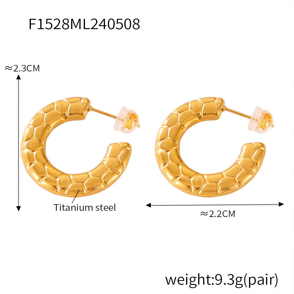 B廠【F1527-28】新款歐美空心優雅石紋耳環冷淡風時尚氣質花形耳圈ins風鈦鋼耳環 24.05-3