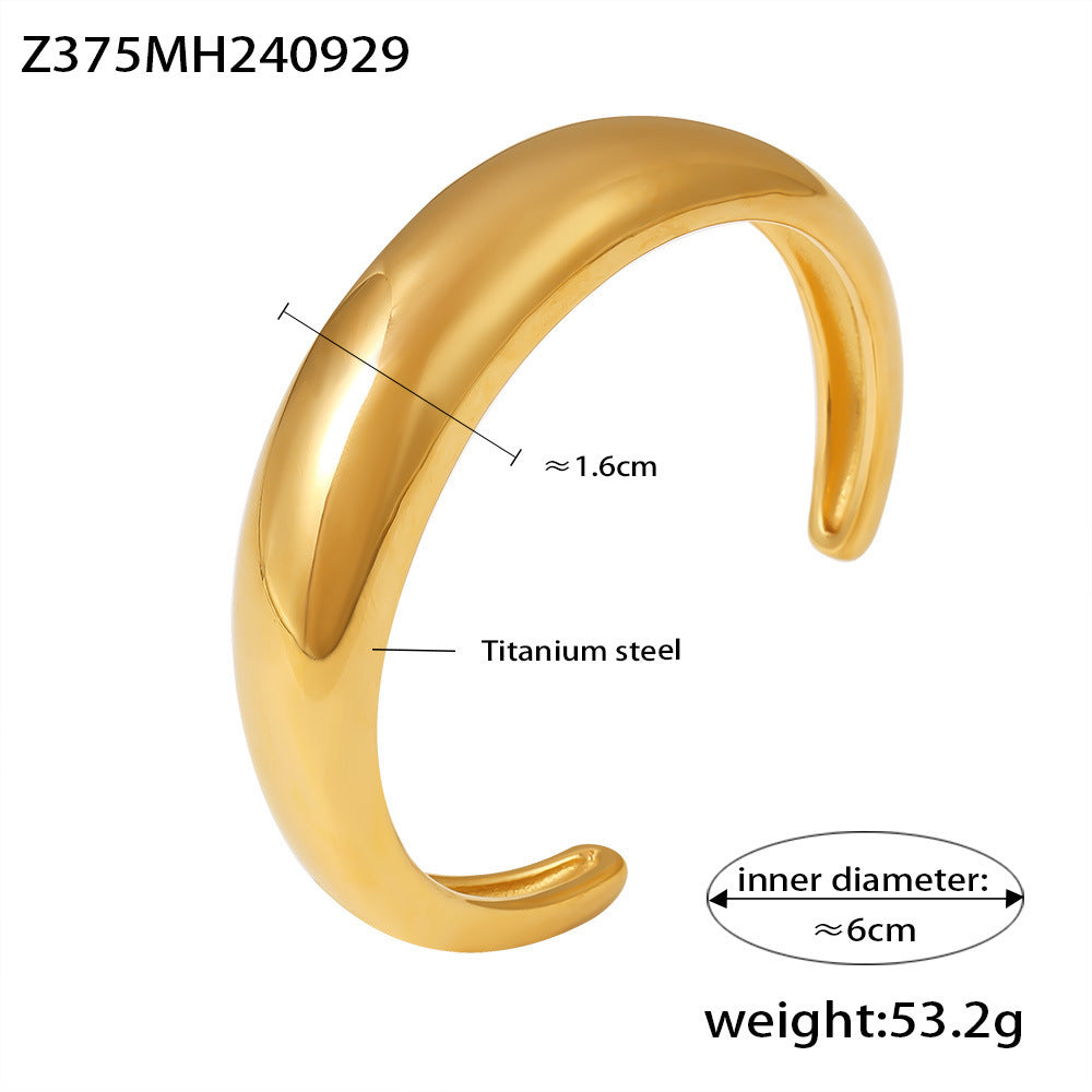 B廠【Z375】INS風歐美熱銷月牙狀C型開口鑄造光面手環鈦鋼鍍18K金簡約手飾品 24.10-2