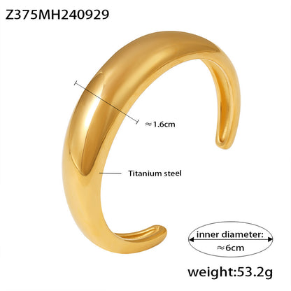 B廠【Z375】INS風歐美熱銷月牙狀C型開口鑄造光面手環鈦鋼鍍18K金簡約手飾品 24.10-2