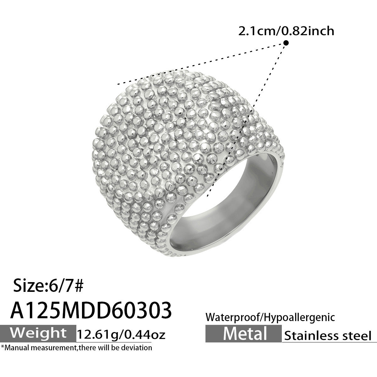 B廠【A125】歐美個性ins小眾寬版顆粒感指環金色方型戒指不鏽鋼材質鍍18k真金
 26.03-2