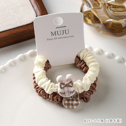 C廠【B291】2條卡裝髮繩簡約咖色小腸髮圈可愛卡通動物頭繩髮飾綁馬尾皮筋 25.08-1「C廠-單筆結帳需滿，NT$500出貨(不含運費)」「C廠-單筆結帳需滿，NT$500出貨(不含運費)」