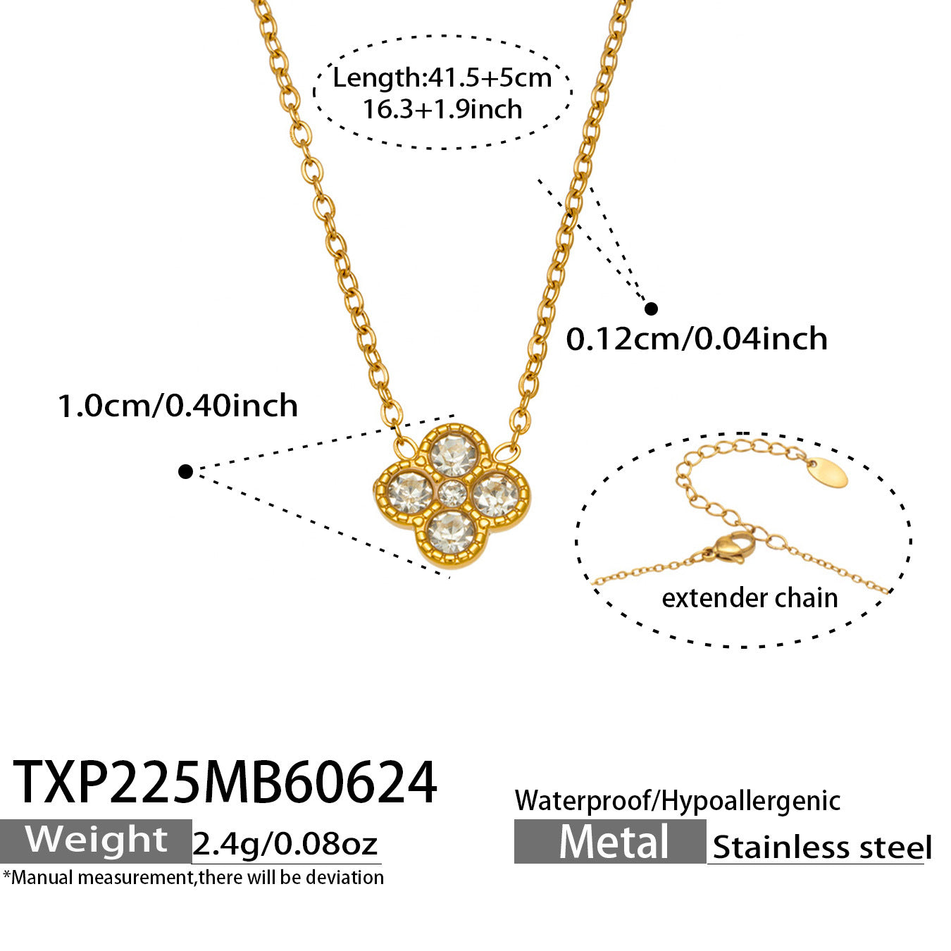 B廠【TXP225】跨境時尚花朵鑲水鑽耳釘ins小眾精緻女士項鍊首飾套裝不銹鋼飾品 26.07-1
