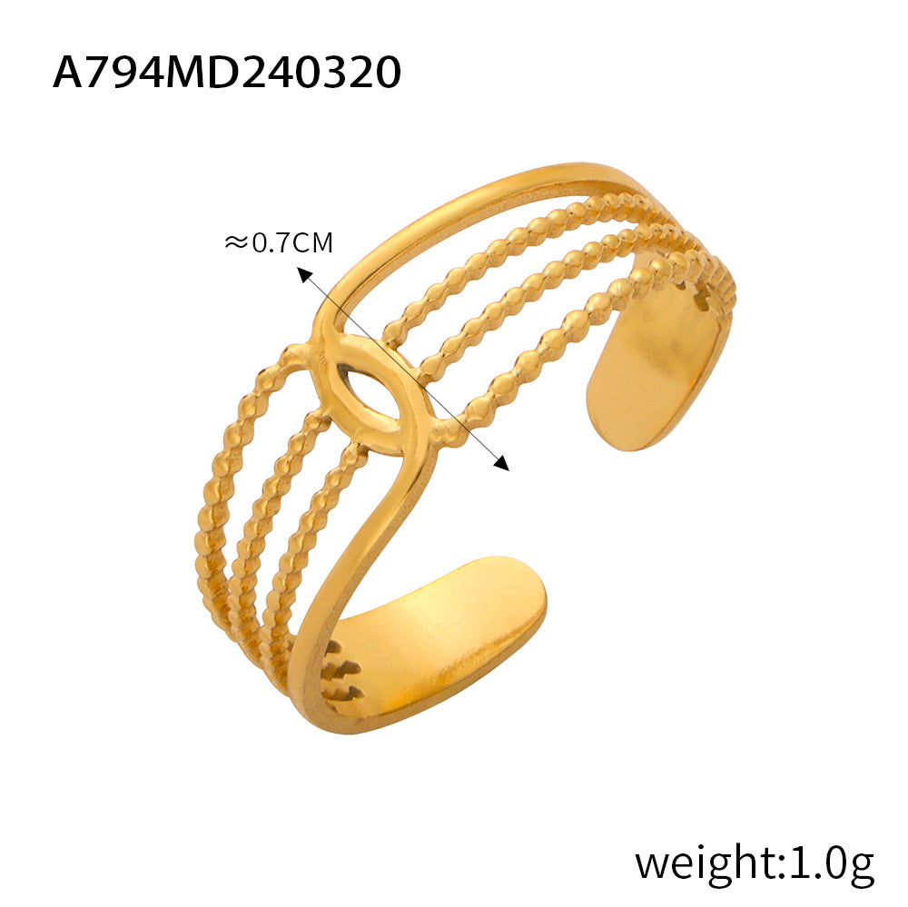 B廠【A793-802】時尚通勤簡約幾何飾品鏤空多層紋理拼接設計感食指戒鈦鋼開口戒指 24.04-1