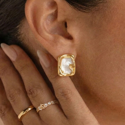 B廠【F079】歐美輕奢風方形琺瑯彩釉耳環不銹鋼材質鍍18k真金高級感氣質耳飾
 26.01-2