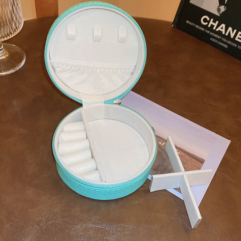 【不含飾品】【AQ113】純色簡約圓形首飾盒耳環戒指防塵收納盒手飾項鍊便捷時尚百搭