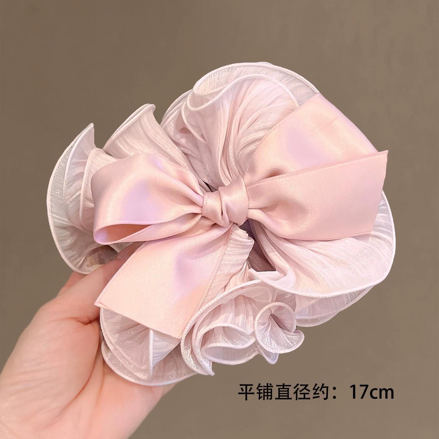 C廠【X210】韓系藕粉紗蝴蝶結大腸髮圈溫柔風高品質紮低馬尾神器髮飾頭繩髮繩
 26.05-1「C廠-單筆結帳需滿，NT$500出貨(不含運費)」