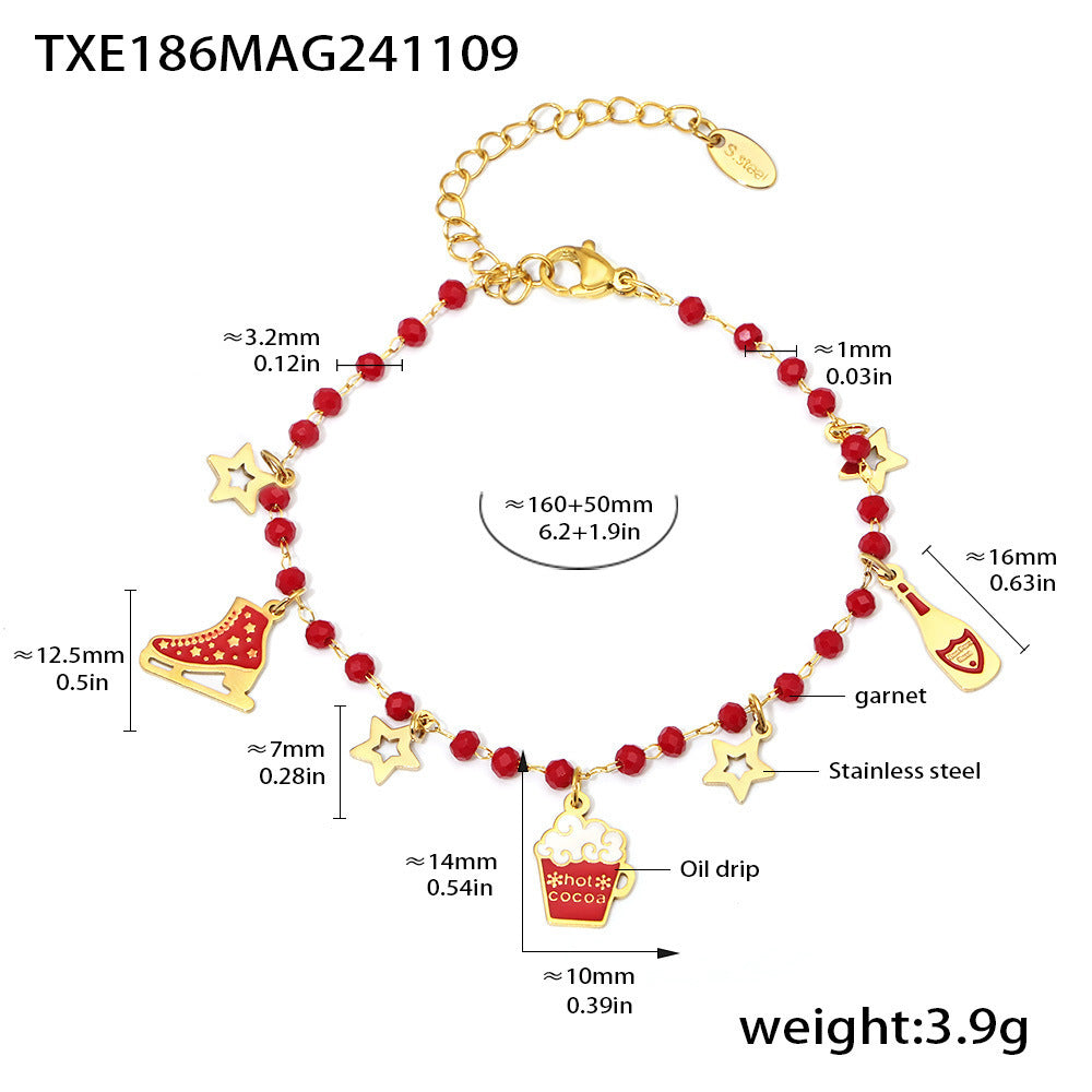 B廠【TXP186】石榴石串珠多元素滴油吊墜項鍊不鏽鋼手鍊跨境聖誕節套裝 24.11-3