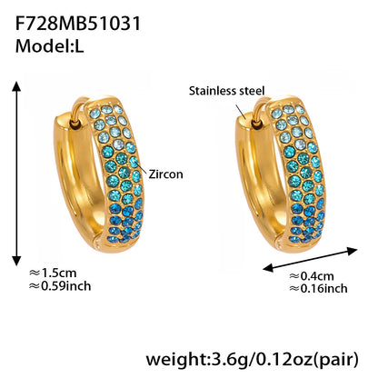 B廠【F728】高質感滿鋯三排鑽球面U型耳扣鍍18k真金輕奢百搭不鏽鋼耳環
 25.11-1