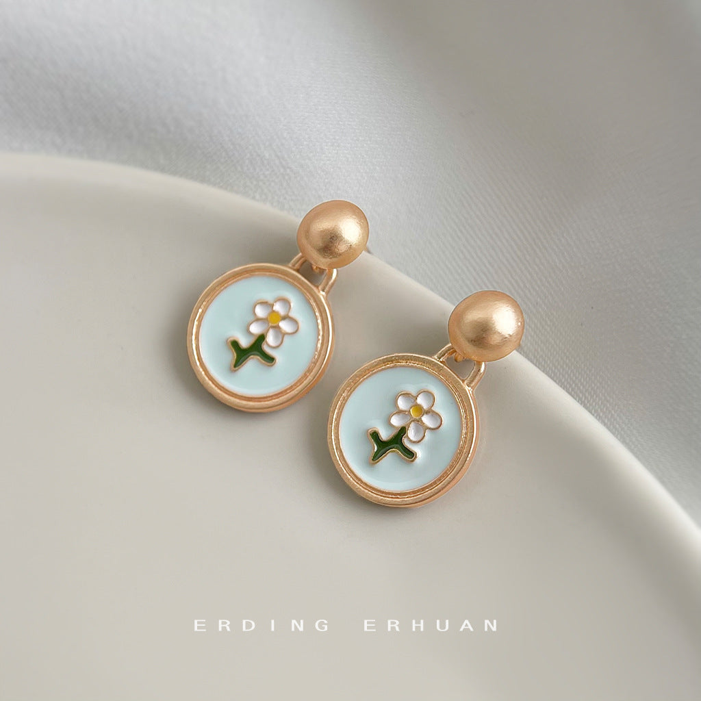 C廠【7083】小香風時尚高級感琺瑯滴釉彩繪花朵圓形幾何新款飾品
 25.11-2