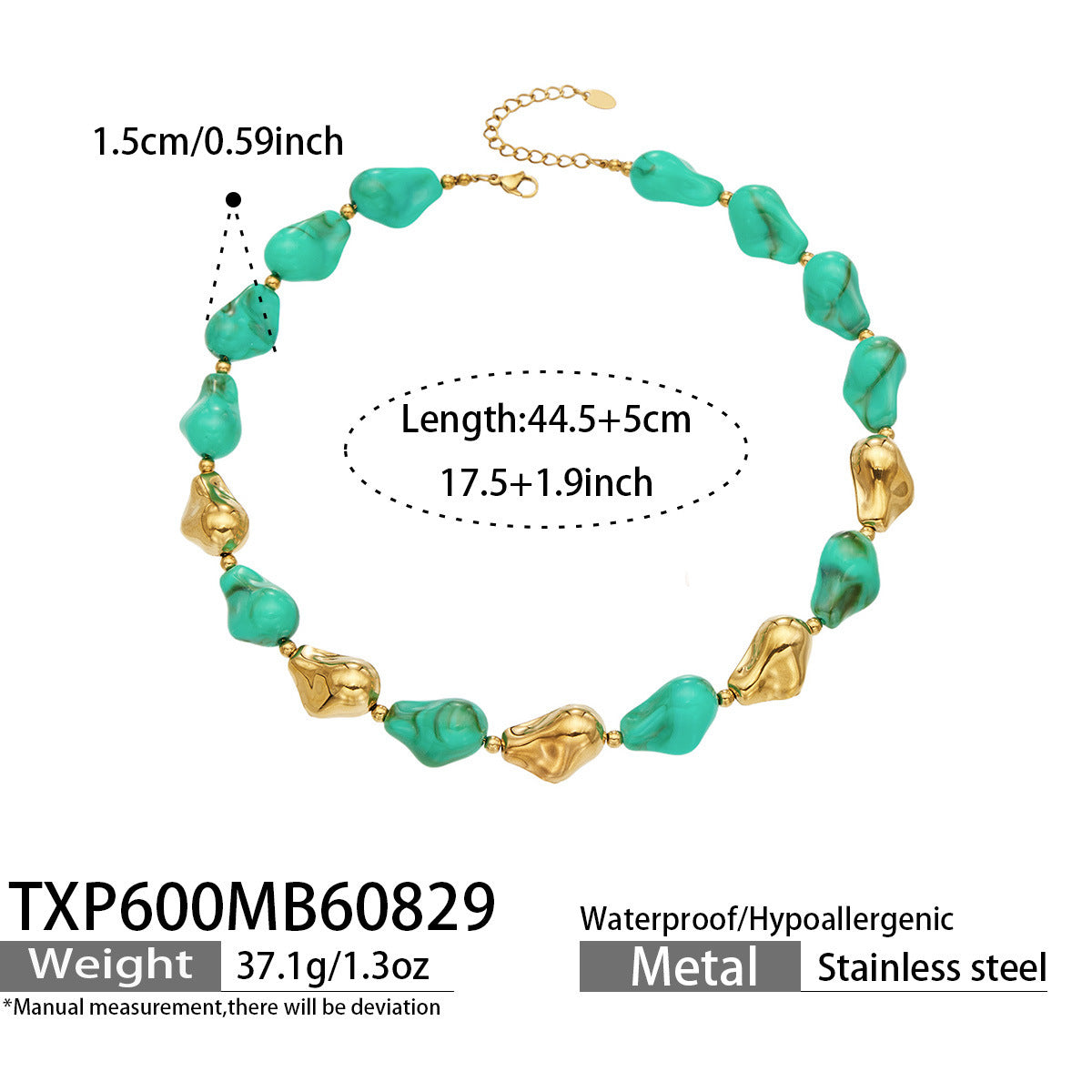 B廠【TXP600】跨境飾品不規則樹脂不銹鋼手鍊小眾撞色ins風輕奢女手鍊項鍊套裝
 26.09-1