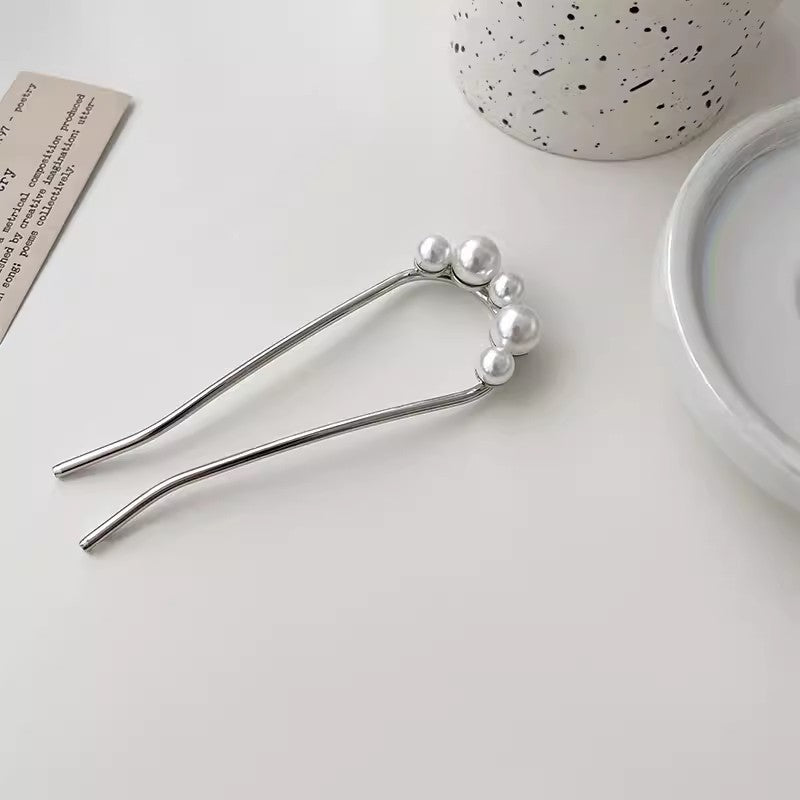 C廠【A1】u型珍珠髮簪簡約現代懶人丸子頭盤髮神器日常簪子高級髮釵頭飾女
 25.12-4「C廠-單筆結帳需滿，NT$500出貨(不含運費)」