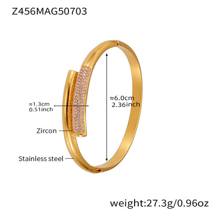 B廠【Z454】滿鑽5A鋯石卡扣高品質超閃手環組合不鏽鋼鍍18k真金不掉色 25.07-3