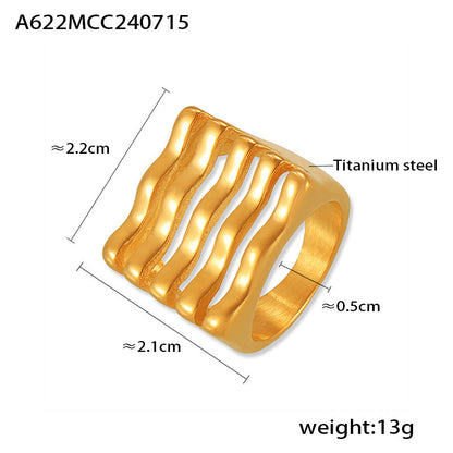 B廠【A622】歐美風新款多層拼接方形戒指時尚誇張設計鈦鋼鍍18k真金嘻哈指戒 24.07-3