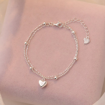 D廠【YC5129SL】S925純銀愛心雙層手鍊甜美氣質簡約百搭可愛清新韓系手飾 25.01-1