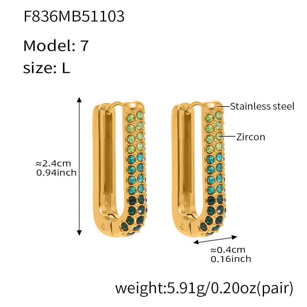 B廠【F836】跨國新款彩色5A鋯石長款U型耳扣耳圈不鏽鋼鍍18k真金不掉色
 25.11-2