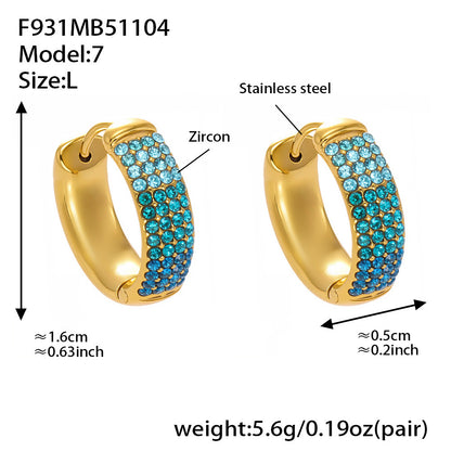 B廠【F931】彩色鋯石拼色圓圈耳環大中小尺寸耳扣不銹鋼鍍18k真金飾品
 25.11-2