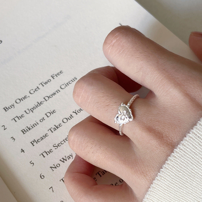 E廠【XDQ8637R】S925純銀韓版ins愛心蝴蝶結戒指女簡約甜美心形百搭時髦指環
 25.11-4