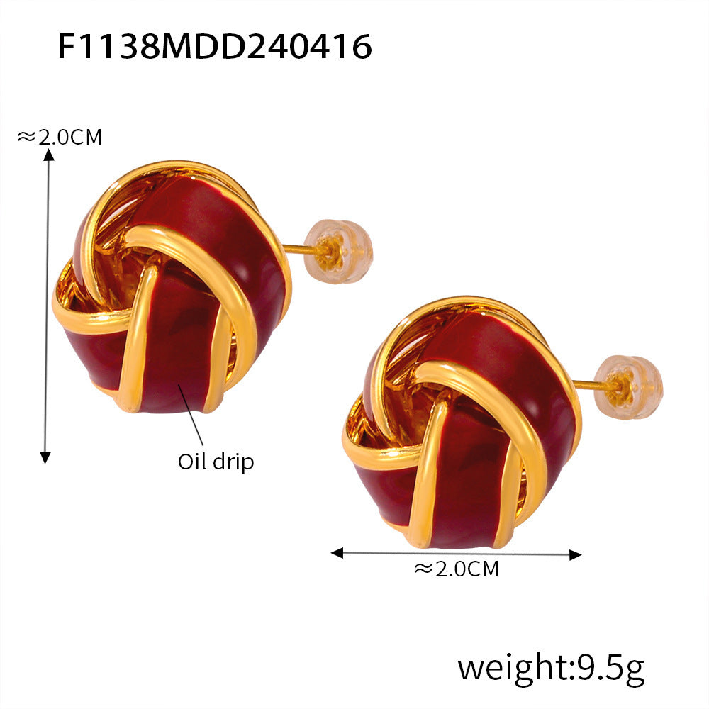 B廠【F1136-8】2024年設計款輕奢酒紅色滴油耳環小眾百搭精緻網紅爆款耳環飾品女 24.04-4