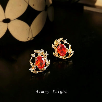 A廠【8172】酒紅色鋯石芒星個性銀針耳釘
 26.10-5
