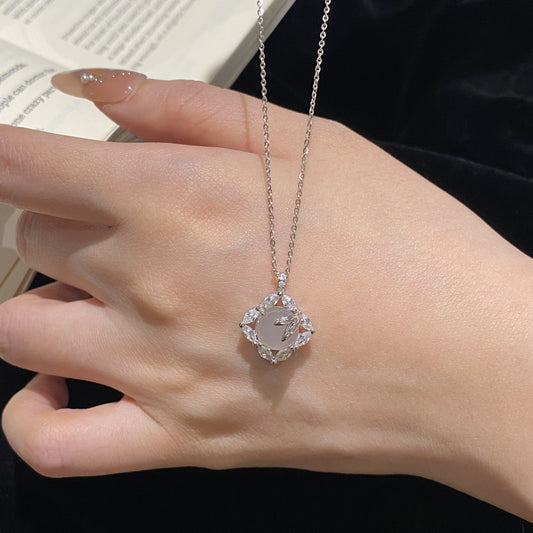 F廠【XDQ0085N】新中式四葉草竹葉項鍊女S925純銀小眾輕奢白玉髓高級感鎖骨鏈
 25.11-1