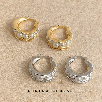 A廠【5387】原創設計升級版電鍍18K真金圓形幾何時尚通勤高級感珍珠耳環耳環 25.01-1