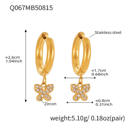 B廠【Q062】歐美飾品不銹鋼蝴蝶吊墜帶鑽耳環鍍18k真金跨境熱銷耳飾女 25.08-5