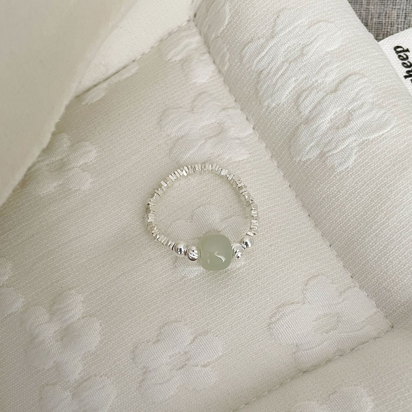 F廠【DQ8037R】S925純銀新中式和田玉碎銀子戒指女輕奢高級感仿珍珠疊戴指環 25.05-5