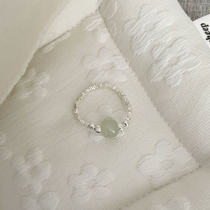 F廠【DQ8037R】S925純銀新中式和田玉碎銀子戒指女輕奢高級感仿珍珠疊戴指環 25.05-5