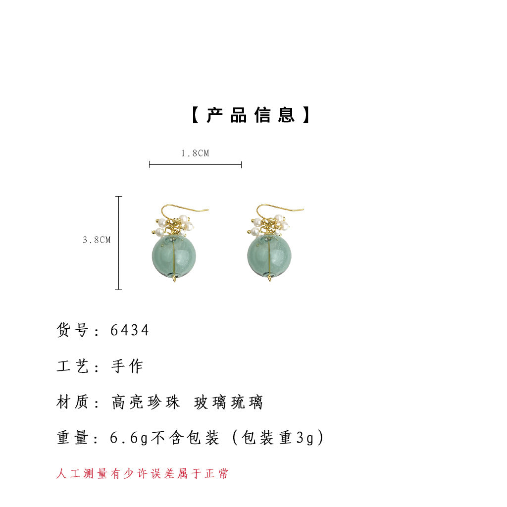 C廠【6434】藍色海洋系列！原廠設計師手工透明藍玻璃氣泡球耳環耳環飾品 25.07-3