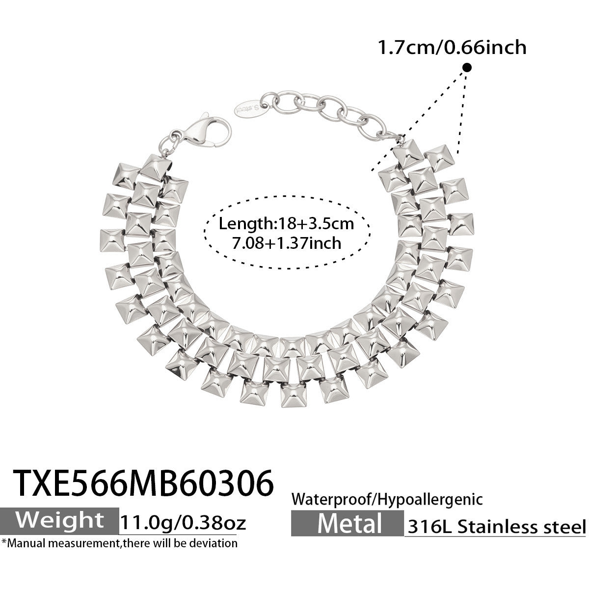 B廠【TXE566】歐美時尚輕奢三排鉚釘手工組裝項鍊手鍊套裝不銹鋼保色跨境飾品潮
 26.03-2