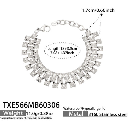 B廠【TXE566】歐美時尚輕奢三排鉚釘手工組裝項鍊手鍊套裝不銹鋼保色跨境飾品潮
 26.03-2