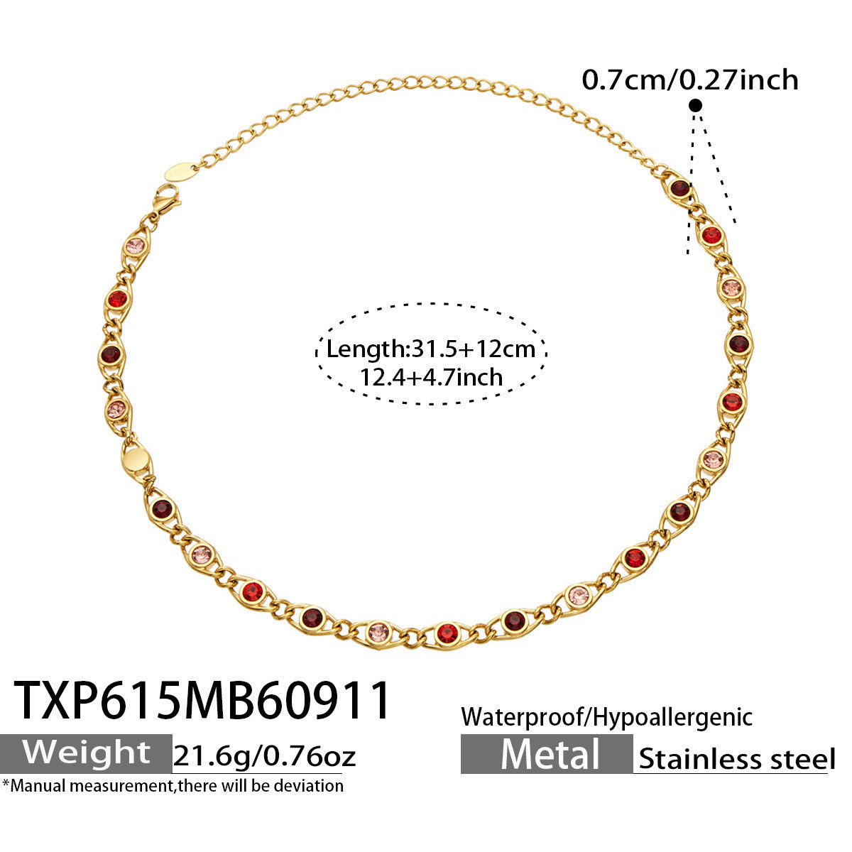 B廠【TXP615】歐美流行多巴胺高級感彩色鋯石不銹鋼手鍊項鍊不掉色時尚女鎖骨鏈
 26.09-3
