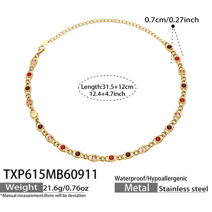 B廠【TXP615】歐美流行多巴胺高級感彩色鋯石不銹鋼手鍊項鍊不掉色時尚女鎖骨鏈
 26.09-3