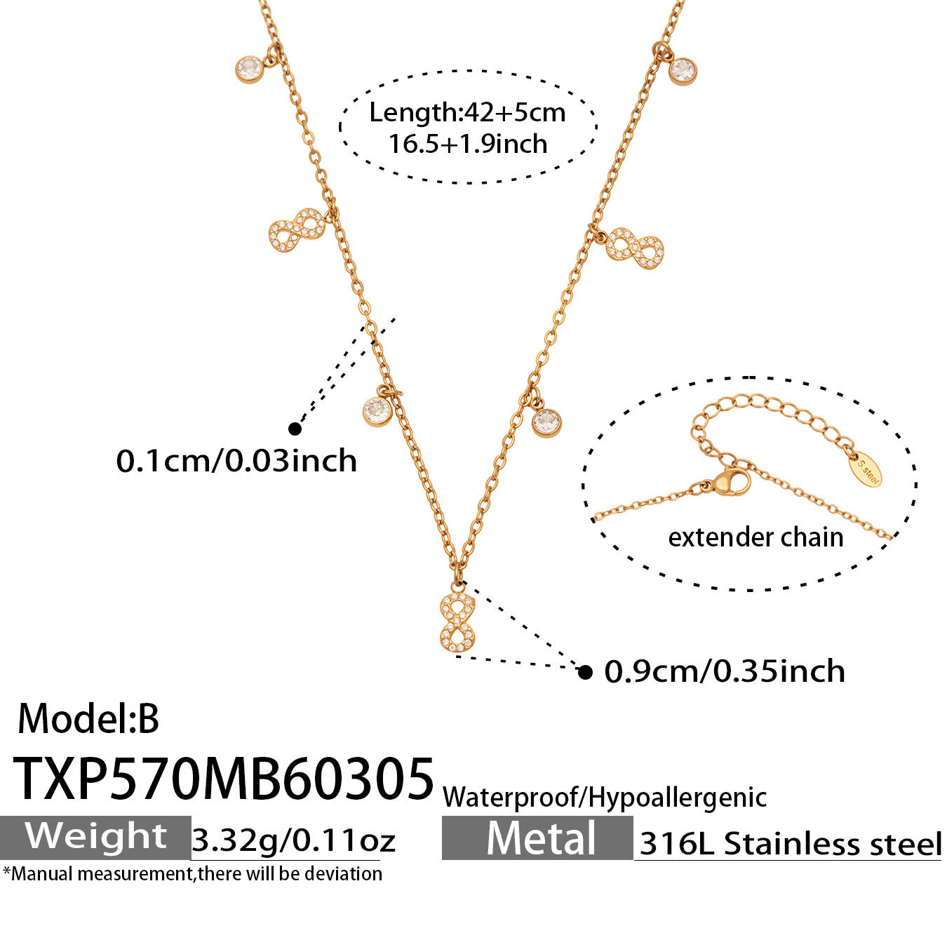 B廠【TXP570】歐美時尚新款小號8字花滿鑽5A鋯石設計DIY多配件項鍊手鍊組合套
 26.03-2