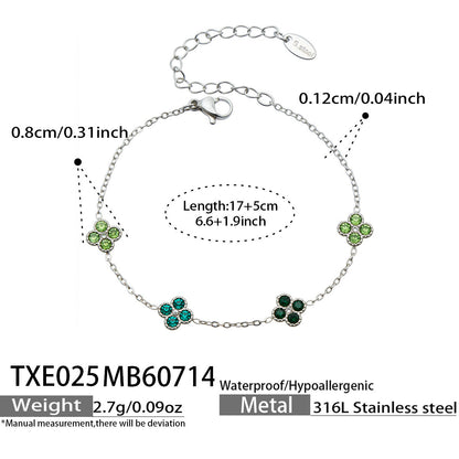 B廠【TXP025】歐美多巴胺系列四葉花不銹鋼鍍18k金 鑲嵌鋯石項鍊手鍊女飾品套裝
 26.07-4