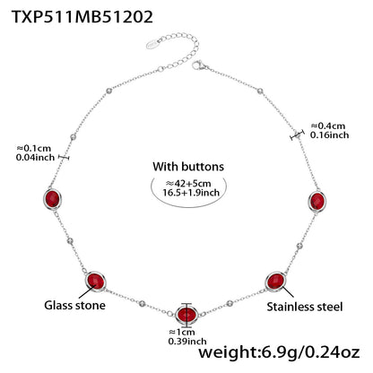 B廠【TXP511】不鏽鋼幾何橢圓切面玻璃石包邊項鍊手鍊耳環組鍍18k金跨國首飾
 25.12-2