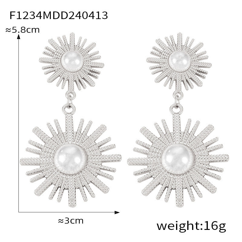 B廠【F1231-1312】歐美跨境熱賣大小圓環空心花朵耳墜鈦鋼鍍18K金色誇張耳環飾品女 24.04-3